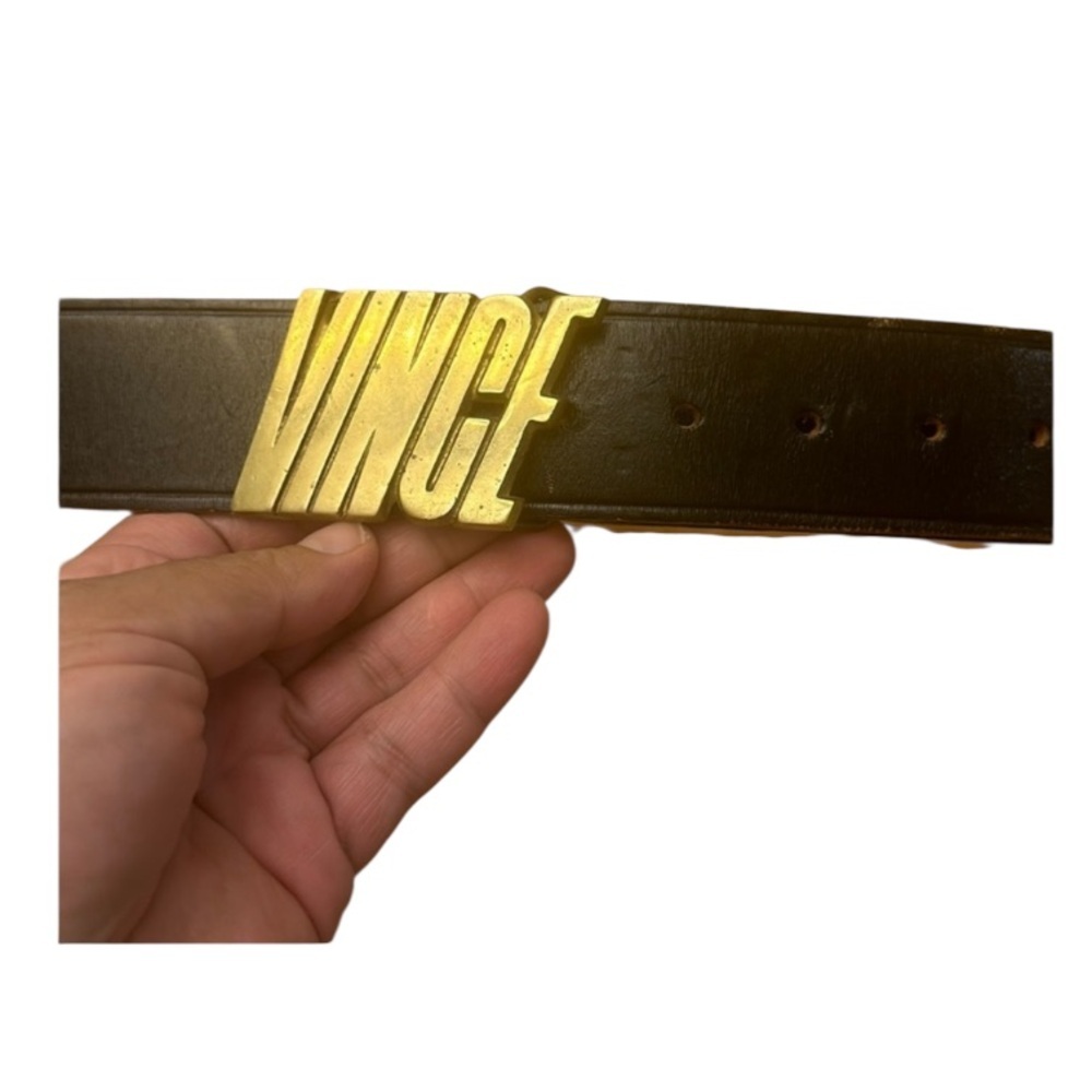 BARON brass buckle leather belt custom name cutout VINCE